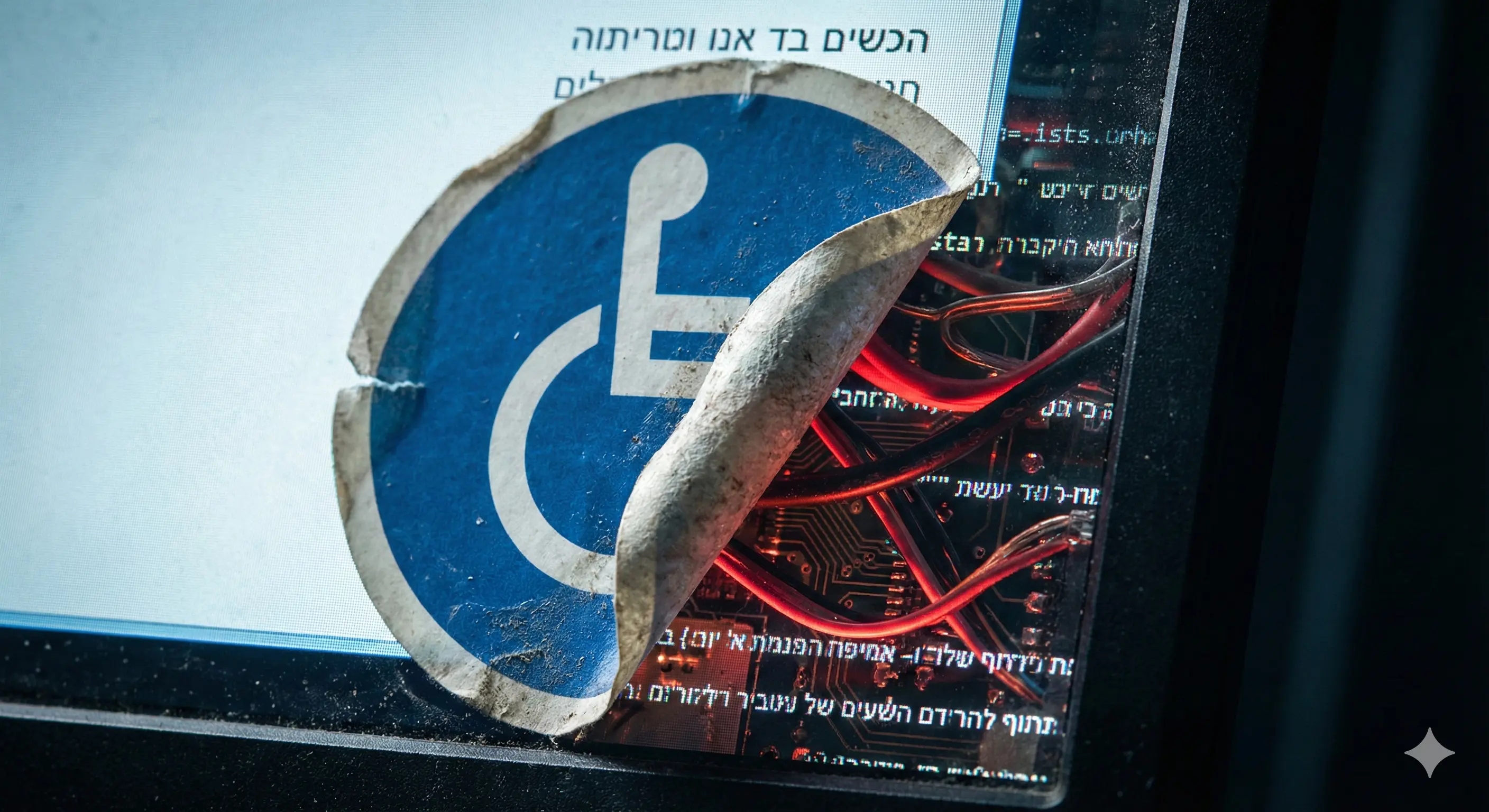 תמונה של שלט נגישות מקולף ומאחוריו מתגלה קוד גרוע